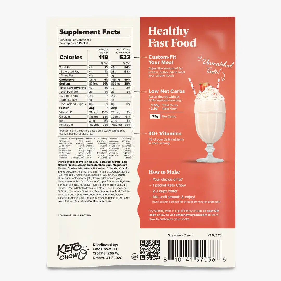 Keto Chow Strawberry Cream - Ultra Low Carb Meal Shake