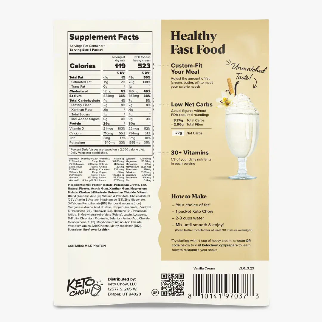 Keto Chow Vanilla Cream - Ultra Low Carb Meal Shake