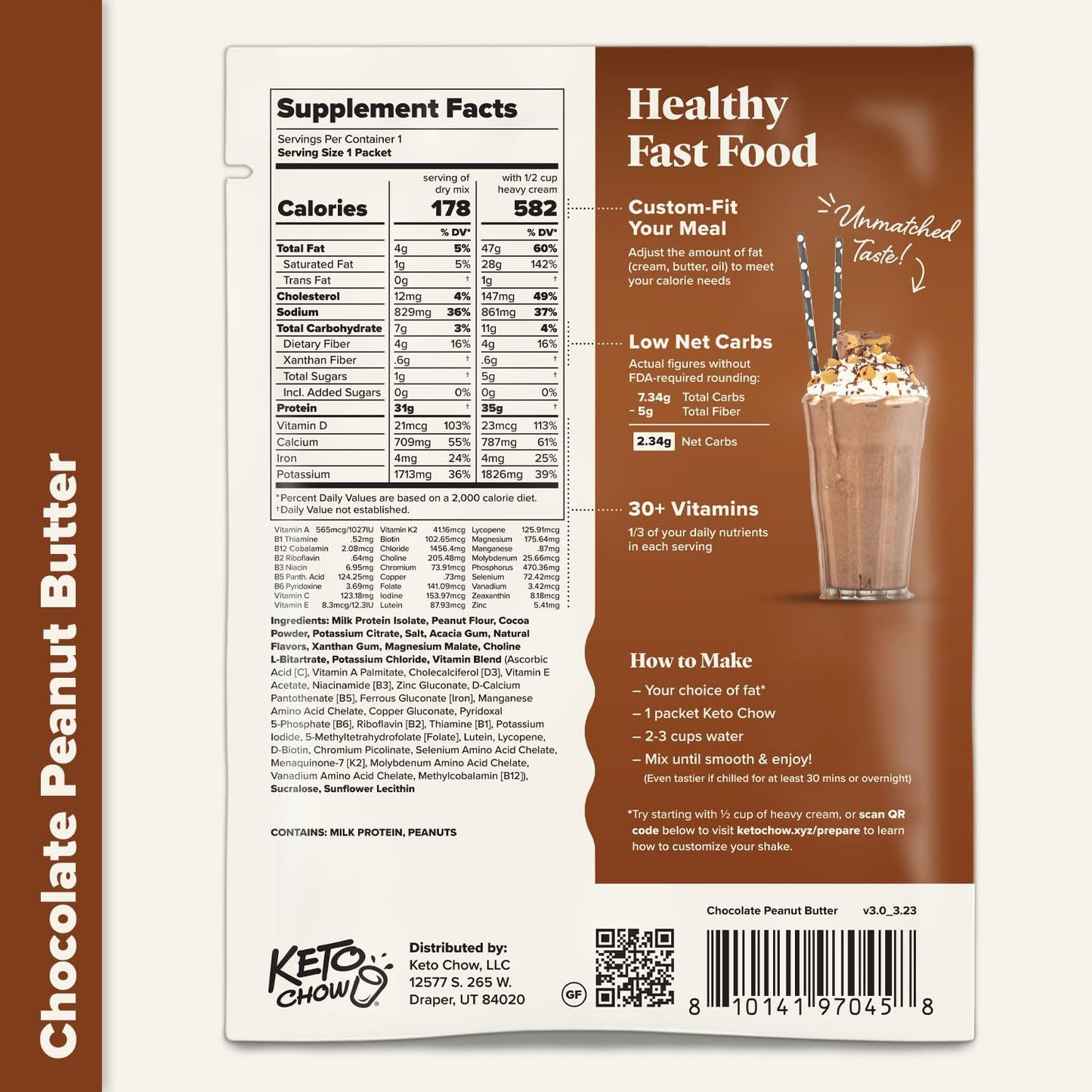 Keto Chow Chocolate Peanut Butter - Ultra Low Carb Meal Shake