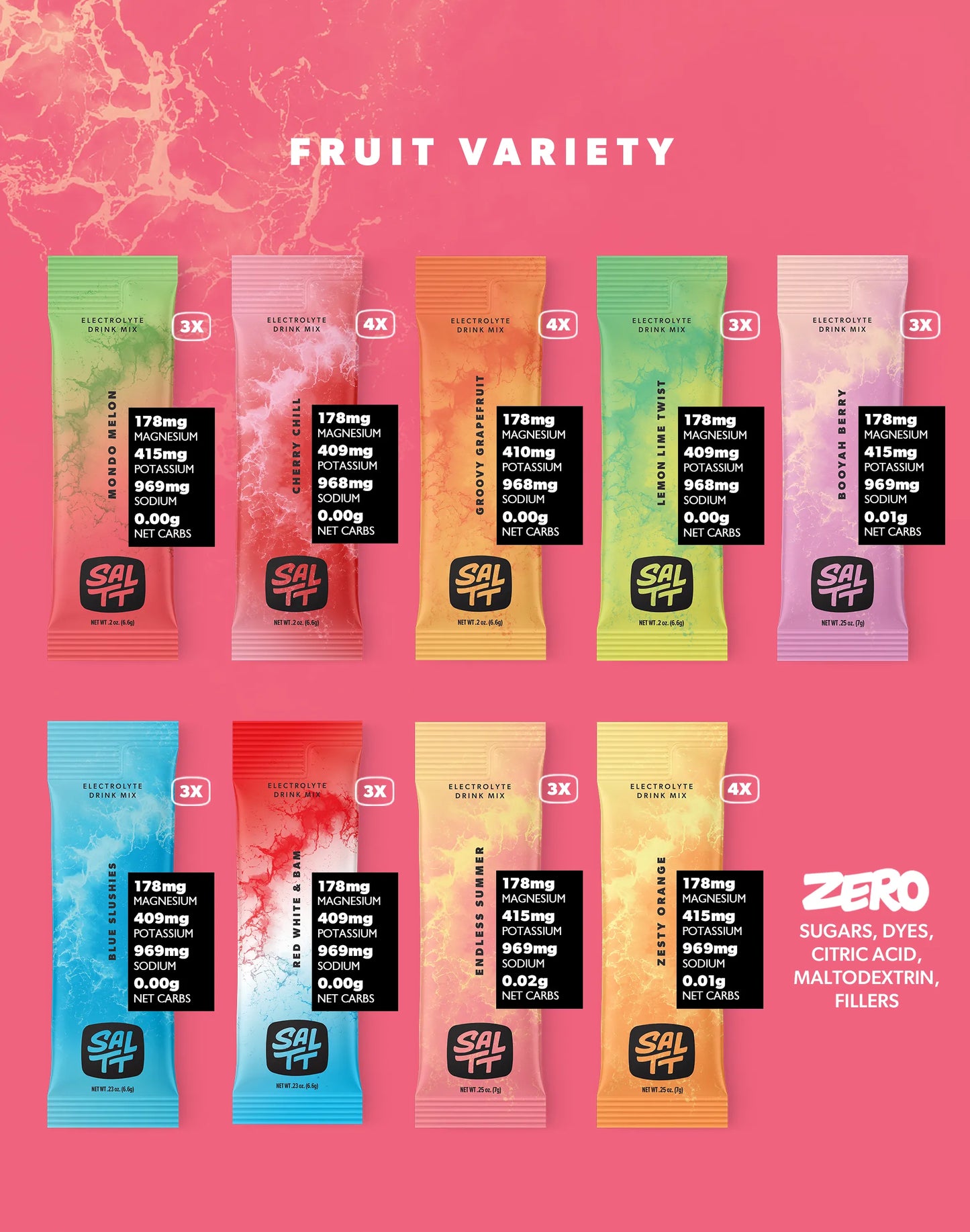 SALTT Fruit Variety 30 Pack - Electrolyte Powder Drink