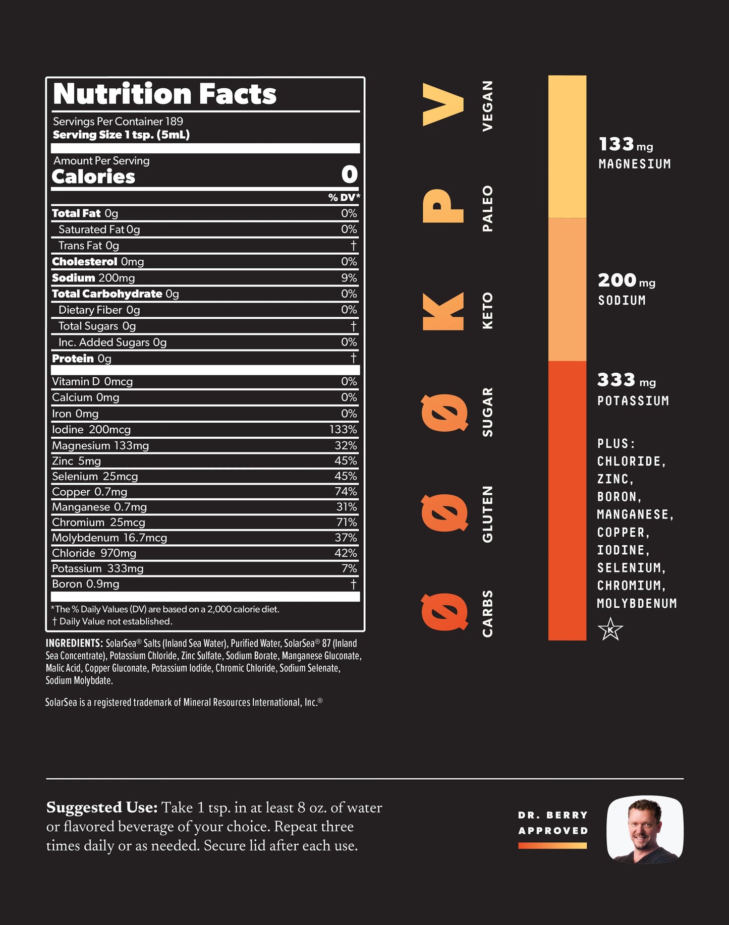 Your complete daily mineral needs (electrolytes, Zinc, Iodine, Selenium, and more)