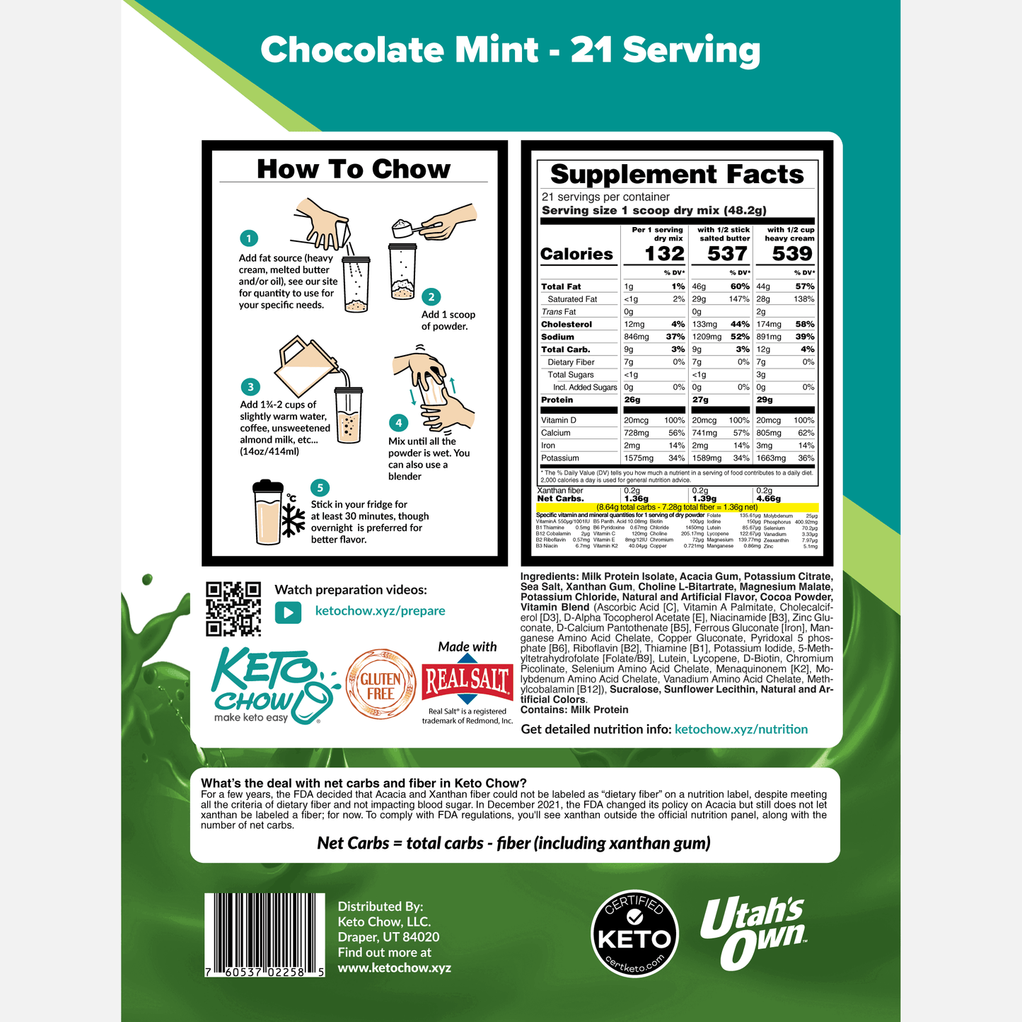 Keto Chow Chocolate Mint - Ultra Low Carb Meal Shake