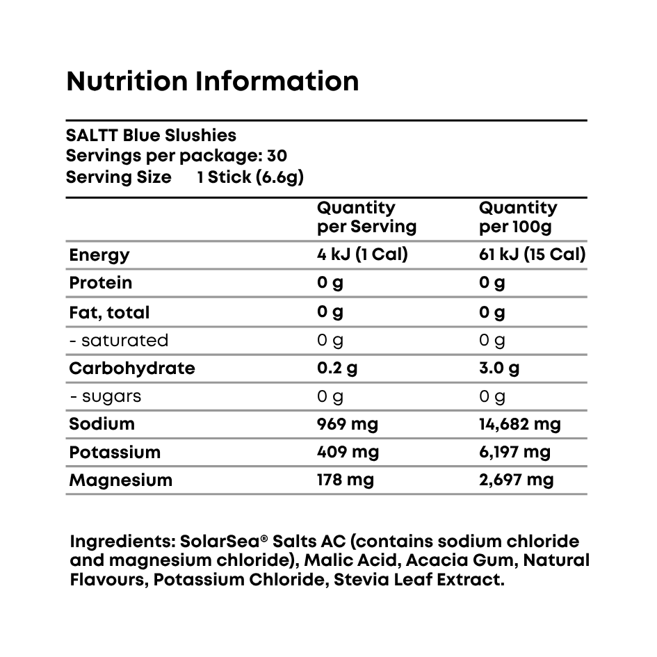 SALTT Blue Slushies - Electrolyte Powder Drink Mix - 30 Pack and Single Stick Options