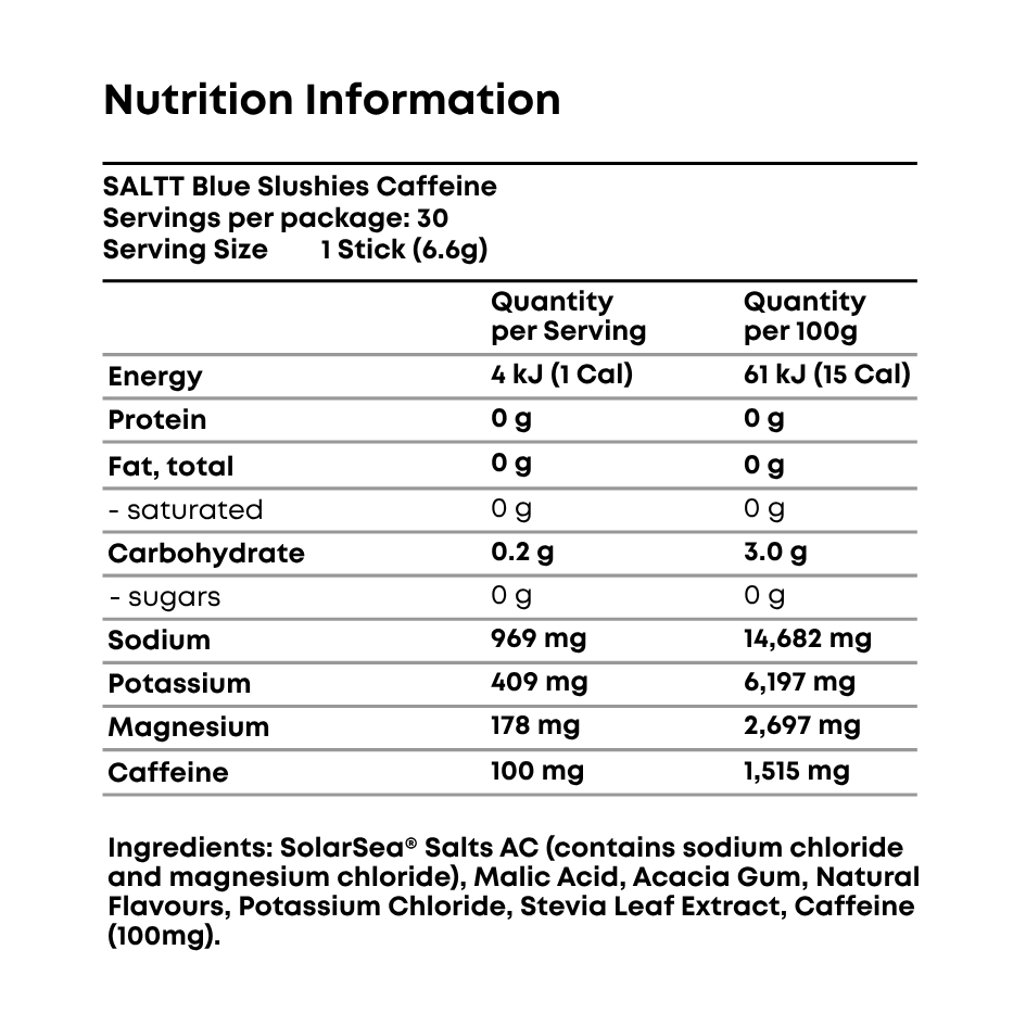 SALTT Blue Slushies + Caffeine- Electrolyte Powder Drink Mix - 30 Pack and Single Stick Options