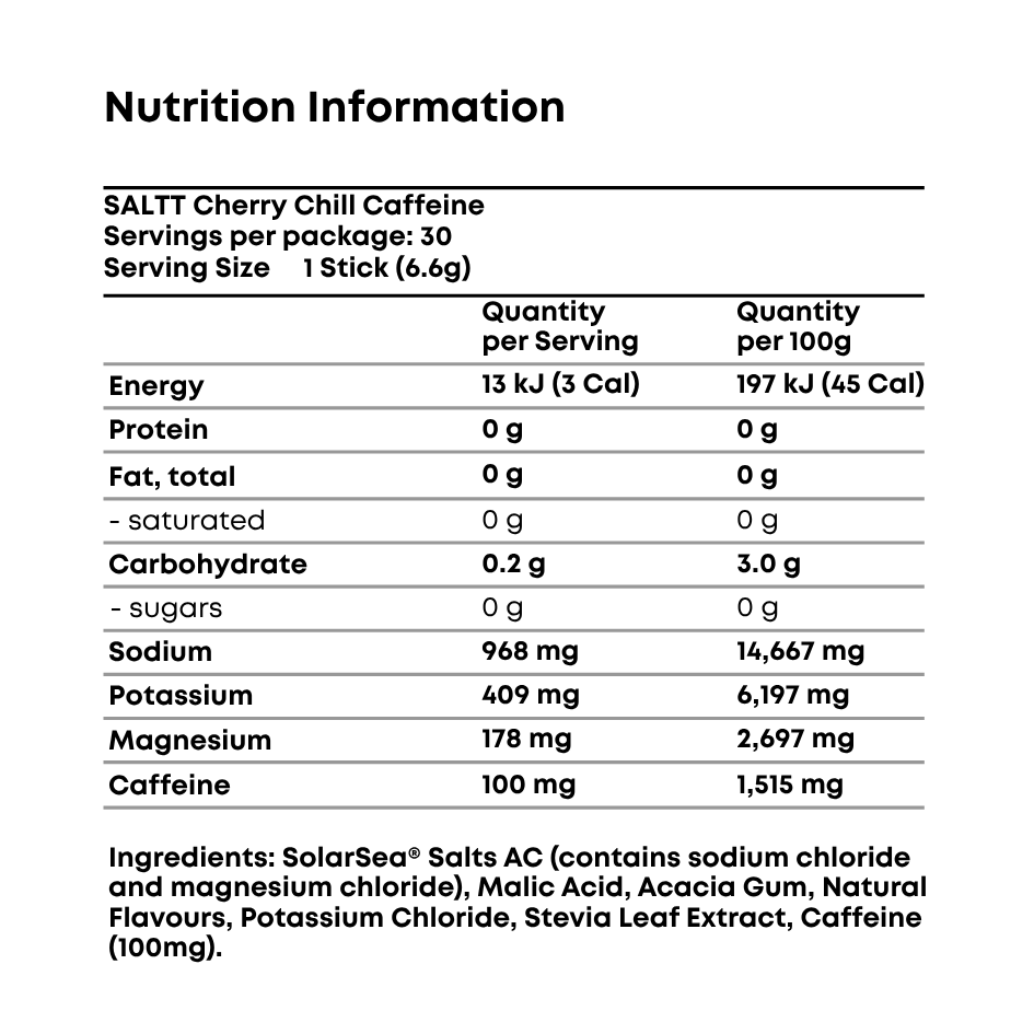 SALTT Cherry Chill + Caffeine- Electrolyte Powder Drink Mix - 30 Pack and Single Stick Options