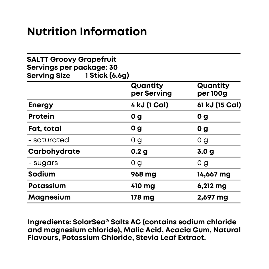 SALTT Groovy Grapefruit - Electrolyte Powder Drink Mix - 30 Pack and Single Stick Options