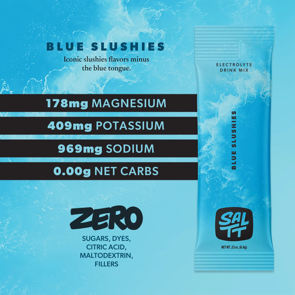SALTT Blue Slushies - Electrolyte Powder Drink Mix - 30 Pack and Single Stick Options