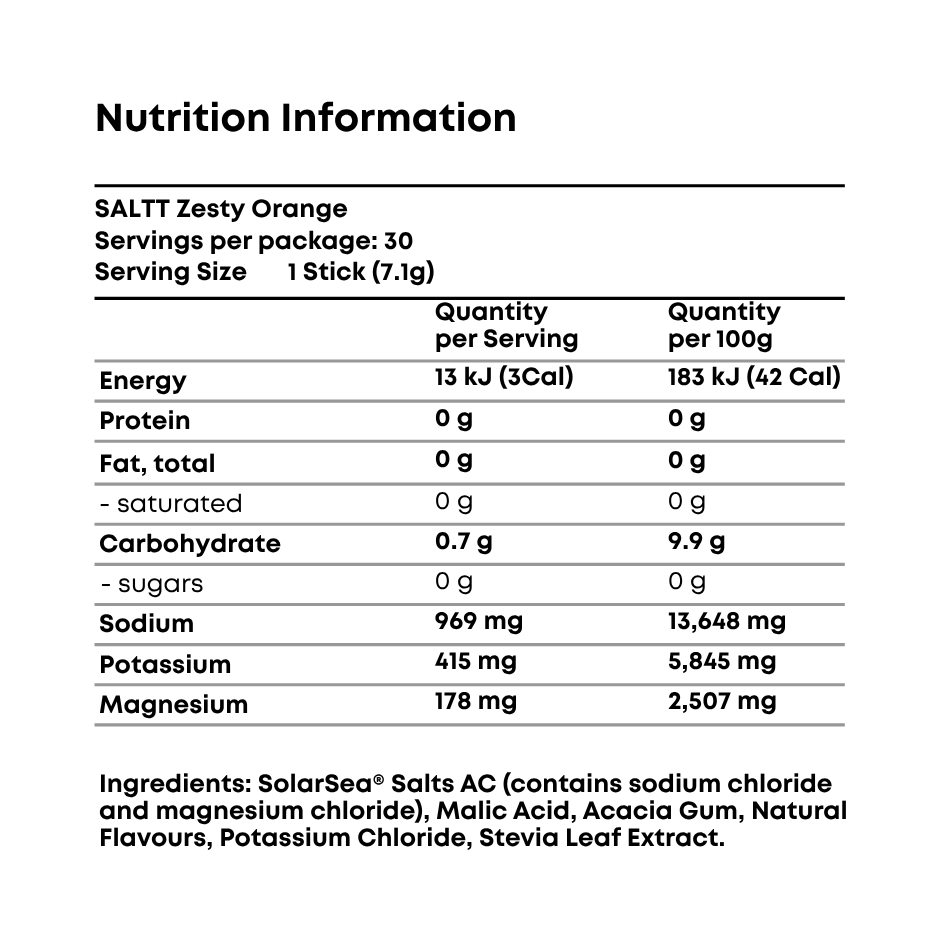 SALTT Zesty Orange - Electrolyte Powder Drink Mix - 30 Pack and Single Stick Options