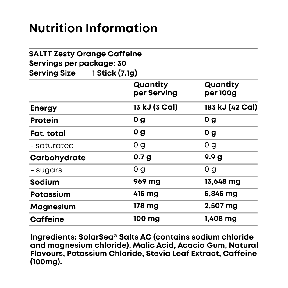 SALTT Zesty Orange + Caffeine - Electrolyte Powder Drink Mix - 30 Pack and Single Stick